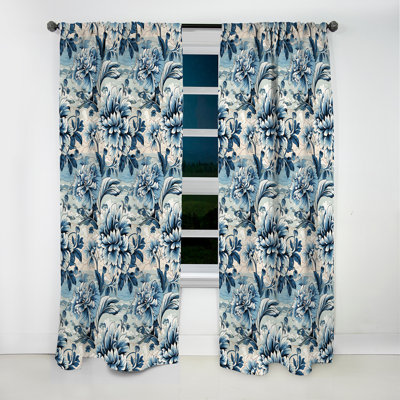 Maritime Damask Voyage Floristry I - Damask Curtain - Blackout Damask Curtain - 1 Panels