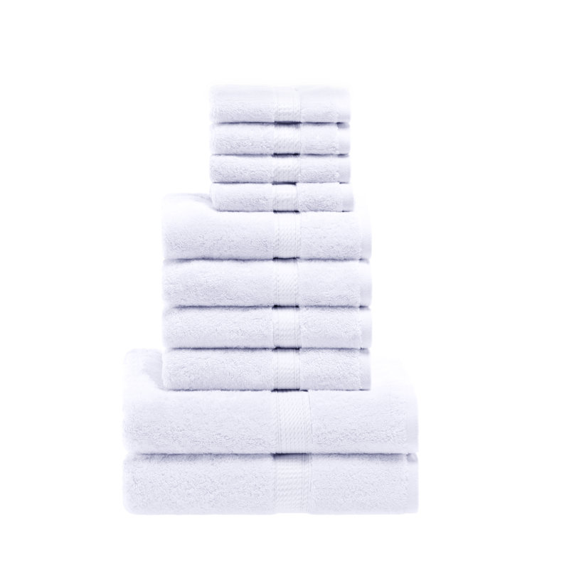 Scotia Egyptian Cotton Bath Towel Set, White, 10Pc Towel Set (2Bath, 4Hand, 4Face)