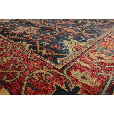 Tapis oriental rectangulaire en laine noué à la main bleu