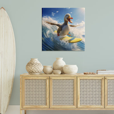 Happy Surfing Duck Canvas Wall Art by Jim Baldwin