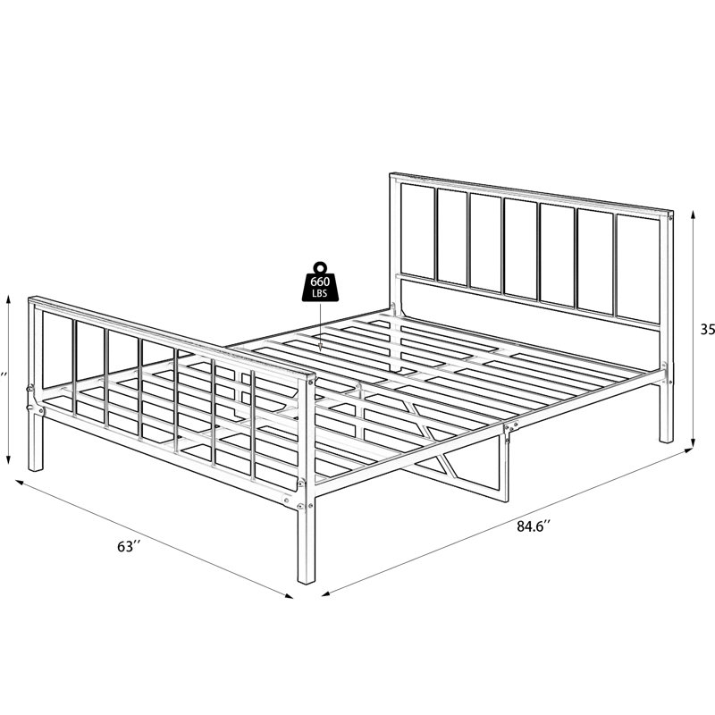 Structure de grand lit plateforme en métal, tête de lit, sommier sans sommier, pour une reine de la paix sereine, avec un ressort requis, un sommeil relaxant