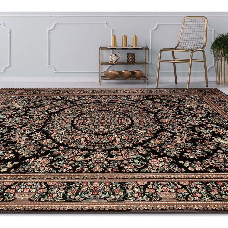 Hand Knotted Wool Oriental Area Rug in Black