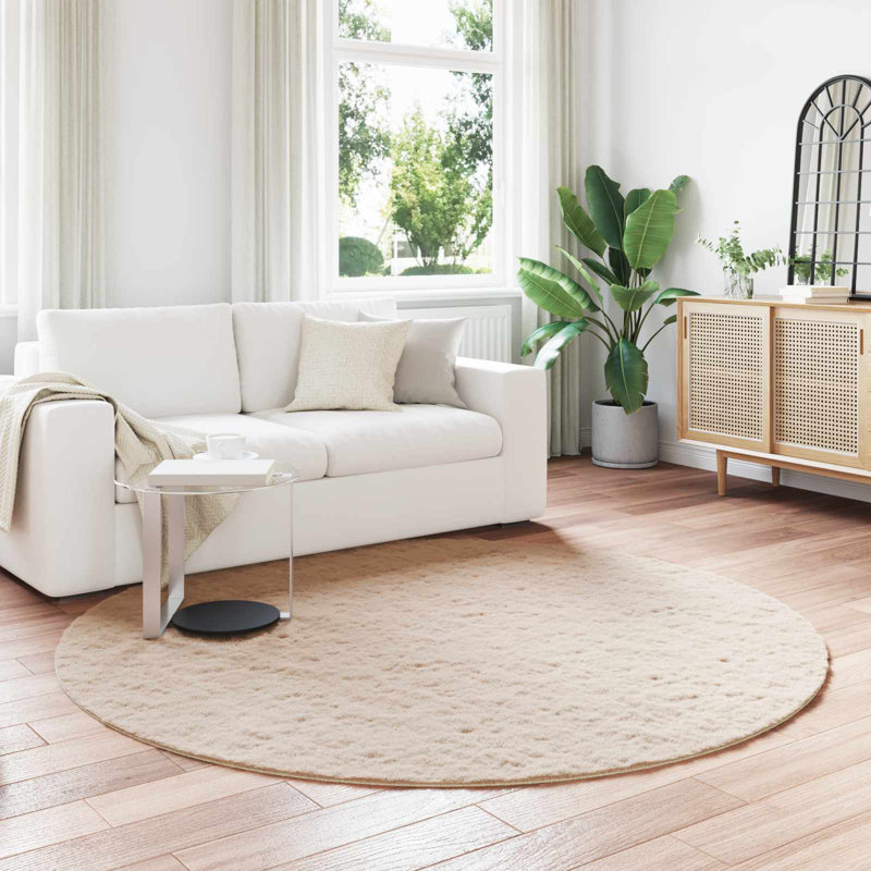  Faux Rabbit Fur Rug Olite Polyester, Taupe, Round 160 cm