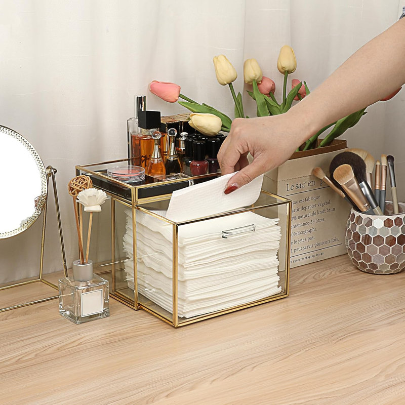 Boîte de rangement jetable pour porte-serviette en verre avec tiroir compatible avec Clean Skin Organisateur de boîte de maquillage Cluub Clean XL pour salle de bain, comptoir de meuble-lavabo