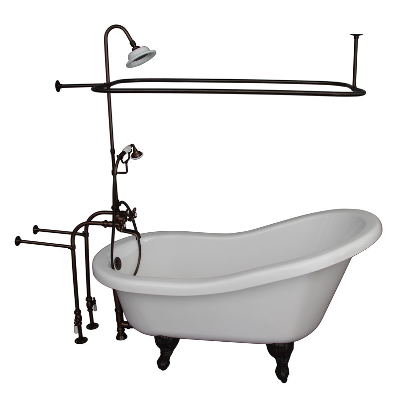 60'' x 30'' Soaking Acrylic Bathtub with Faucet, Oil Rubbed Bronze, White