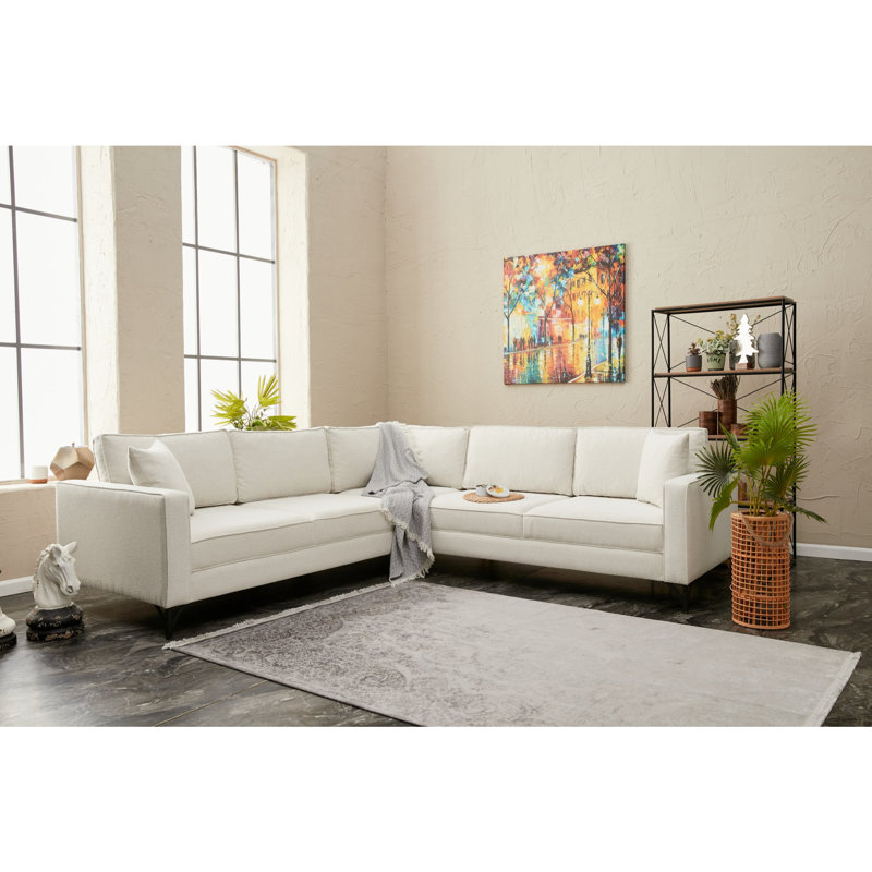 Canapé modulaire de coin symétrique de 101,6 po Heylee, Noir, 100 % polyester crème