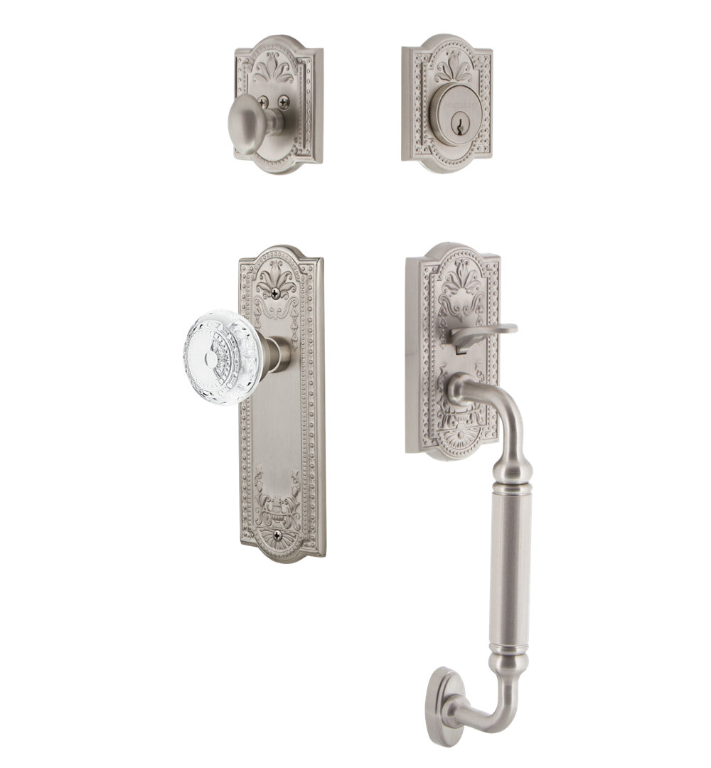 Nostalgic Warehouse Meadows Plate C Grip Handleset with Single Cylinder Deadbolt and Crystal Meadows Knob Nostalgic Warehouse 