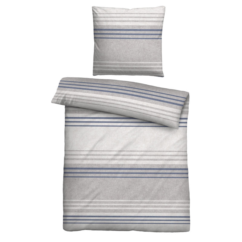 Biberna Melange-Flanell Bettwäsche 0840516QUERS Cotton Striped Duvet Cover with Pillow Shams