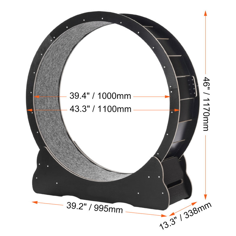 Cat Exercise Wheel Large Cat Treadmill Wheel for Indoor Cats, 116.8cm H x 110cm W x 33.8cm L, Black