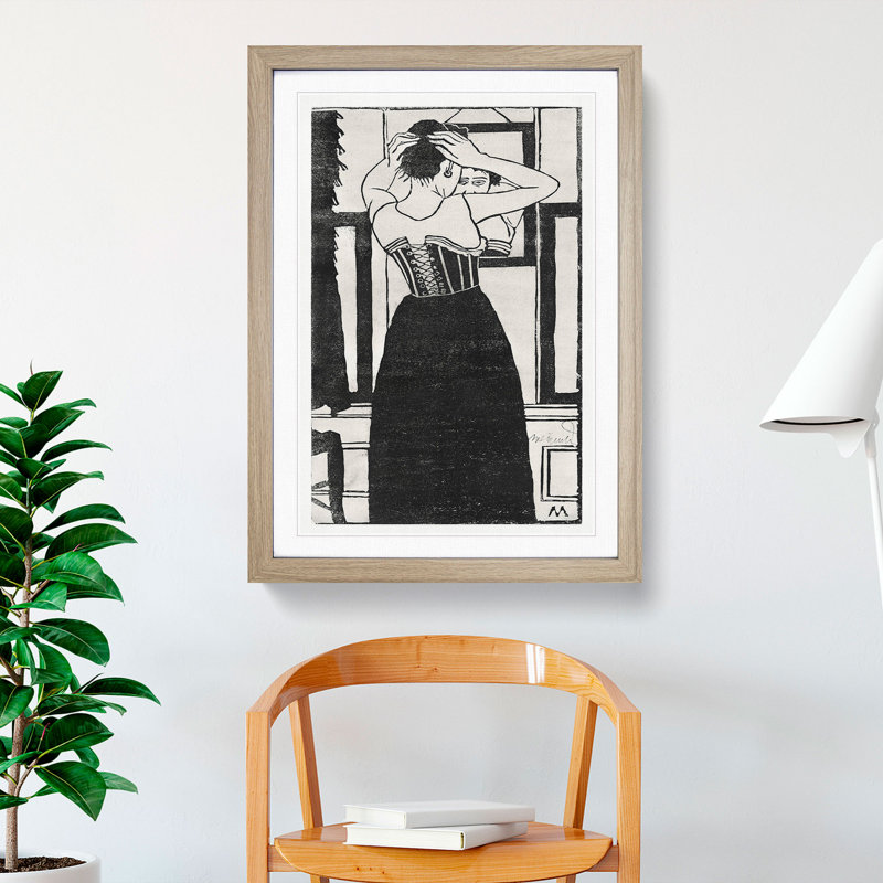 In Front of the Mirror by Samuel De Mesquita - Picture Frame Graphic Art, 36cm H x 27cm W x 2cm D, Oak Framed
