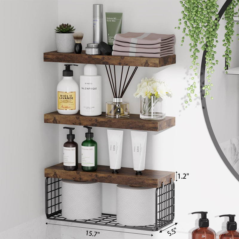 Thoralf 3 Piece Floating Shelf, Rustic Brown