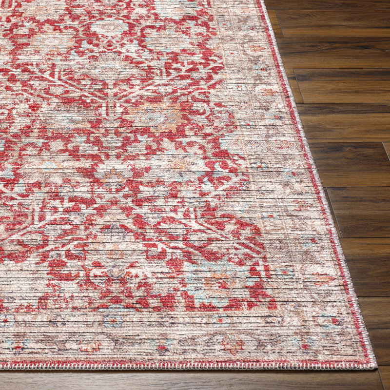 Nina Red Machine Washable Area Rug, Runner 2'5" x 10'