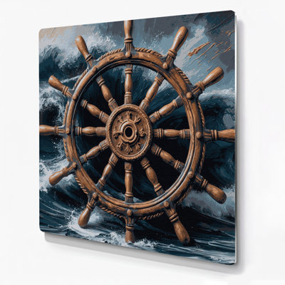 Nautical Ships wheel Blue Metal Wall Art