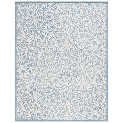 Tapis bleu / ivoire en laine / coton touffeté à la main Iqarar