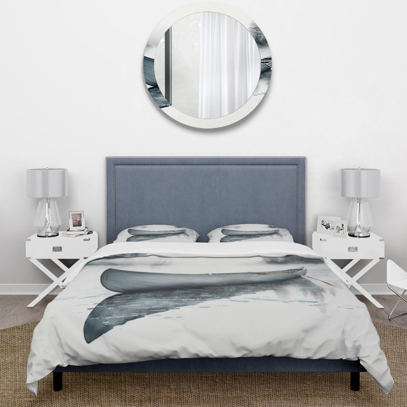 Canoe On The Lake II - Landscape Duvet Cover Set - Microfiber Polyester, Queen Duvet Cover + 2 Standard Shams