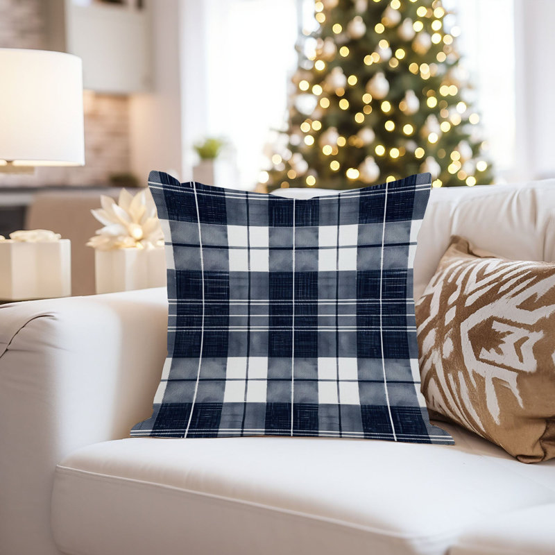 Abstract Navy ]Blue Plaid Pattern VII Modern, 16"H x 16"W