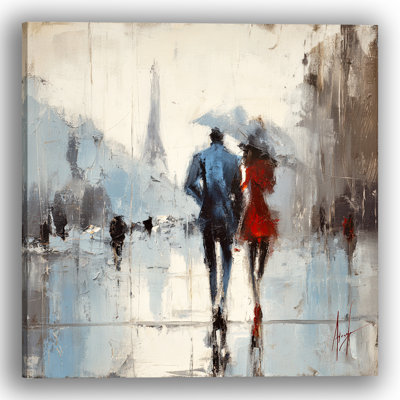 Umbrella Lovers in Paris Wrapped Canvas Wall Art