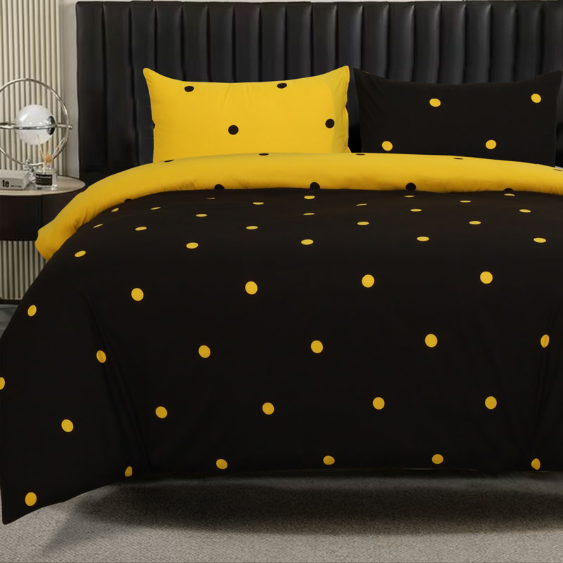 Aspire Homeware Breathable Reversible Polka Dots Duvet Cover Set with Pillowcases for Soft and Relaxing Sleep
