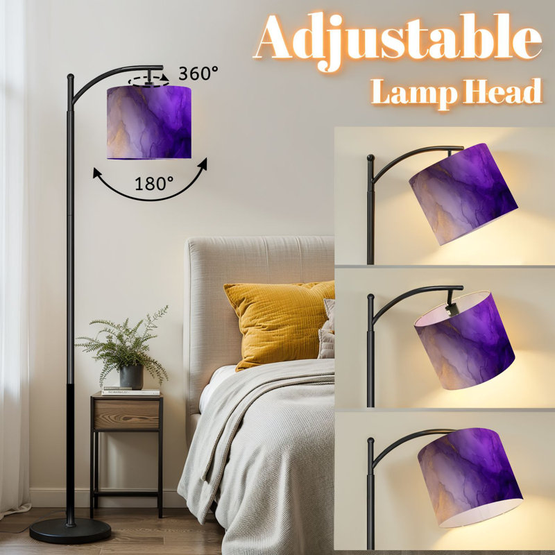 Lampe sur pied à arc avec abat-jour réglable Incroyable Posh Royal Mauve Midnight Blue lampe sur pied fluide en marbre 3 températures de couleur à intensité variable avec poteau pour interrupteur