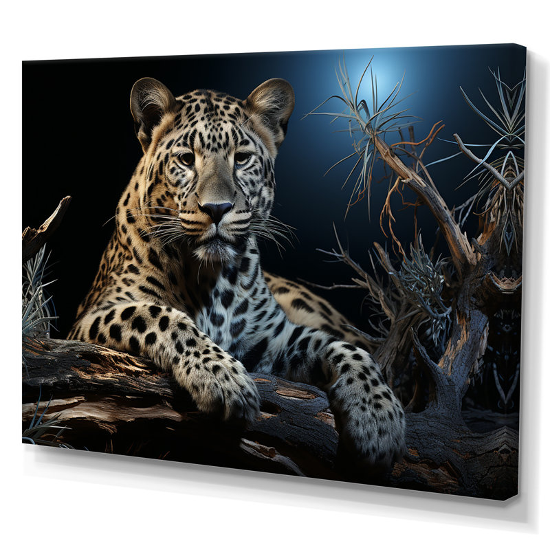 Impression sur toile léopard, reproduction d'animaux de la jungle au clair de lune - camouflage léopard au clair de lune