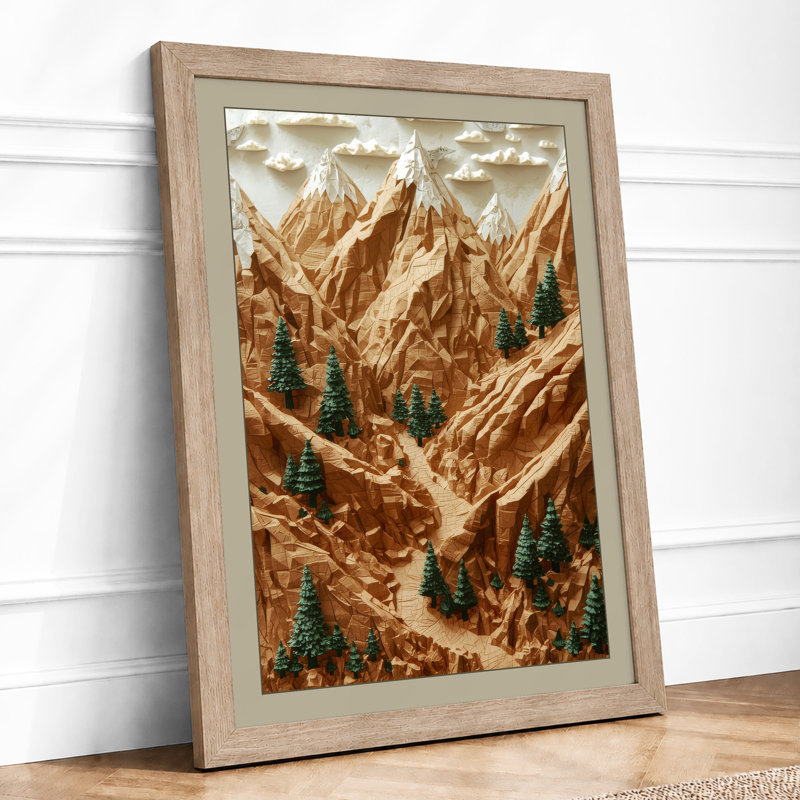 Mountains in Relief Rustic - Framed Print, Oak, A3 - 42.0 x 29.7 cm