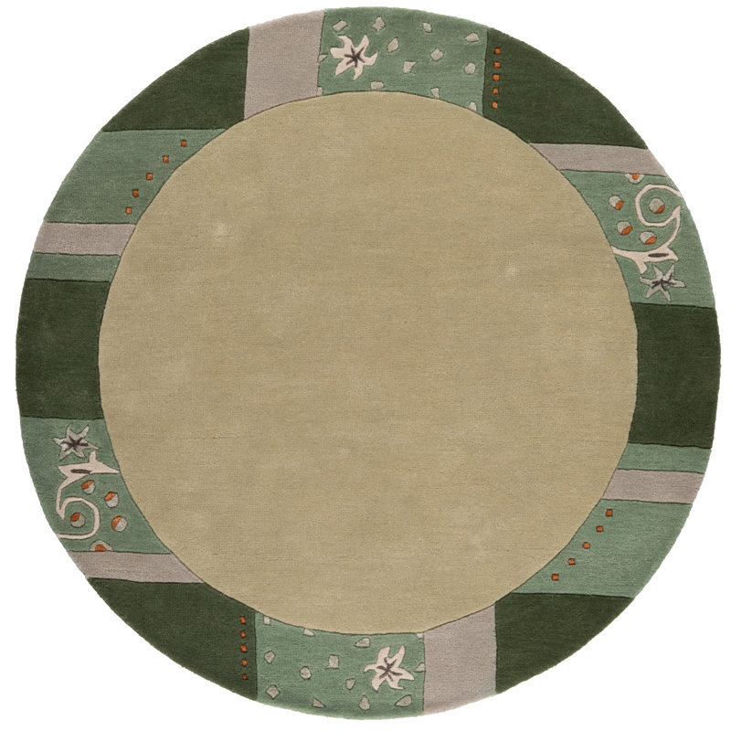 Royal Ganges Handmade Wool Rug in Green, Round 150cm