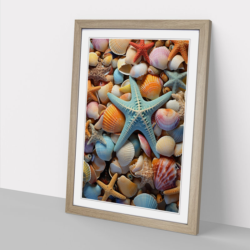 Seashell Abstract - Single Picture Frame Print on Wood, Oak, 34cm H x 25cm W x 2cm D