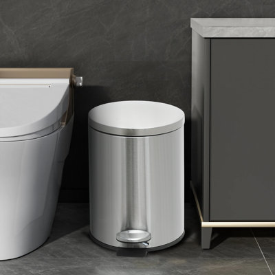 Poubelle ronde en acier inoxydable de 1,3 gallons avec couvercle à pédale à fermeture facile et poubelle ronde amovible pour la salle de bain avec plusieurs compartiments pour le recyclage et les déchets