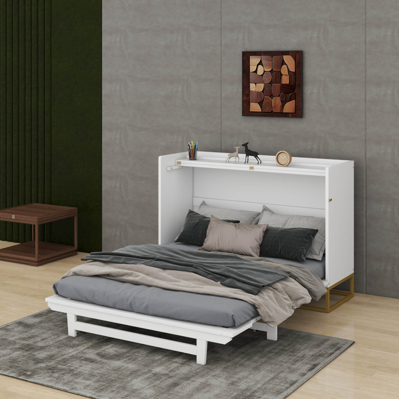 Grand lit escamotable avec pieds en fer, Blanc