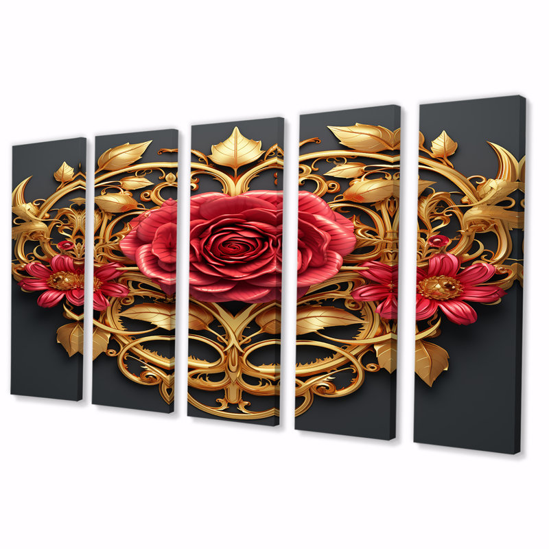 Ornement décoratif rose rouge pour 5 pièces, H 32 po x l 80 po