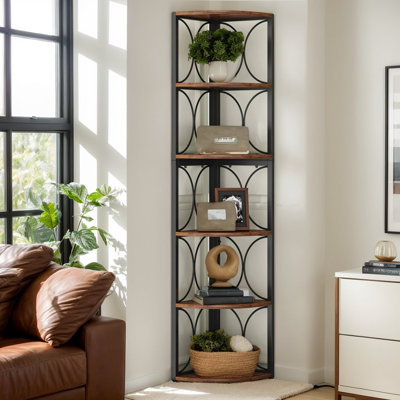 66.9" Tall 6-Tier Freestanding Corner Bookshelf, Modern Display Bookcase and Storage Shelving Unit for Living Room and Home Office