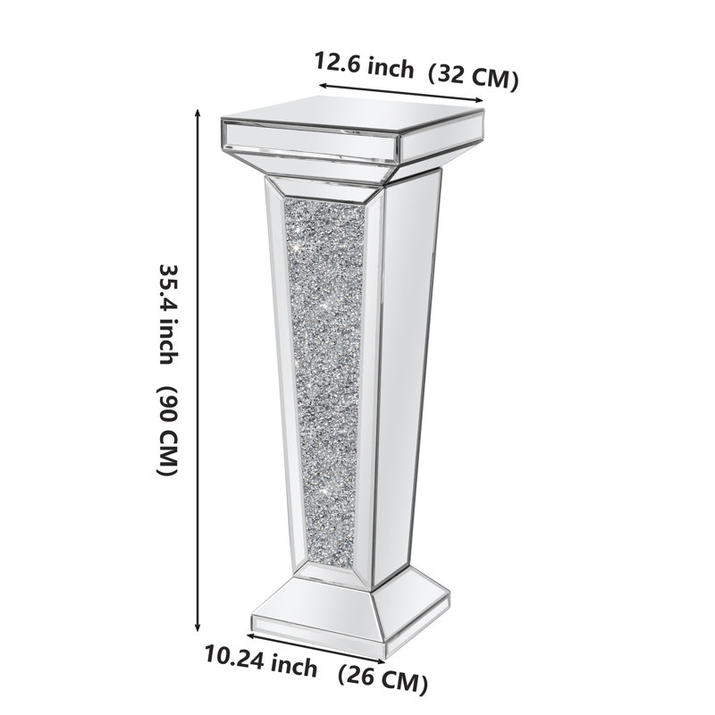 Mirrored Glass Side Table Pedestal Stand End Table 101cm	