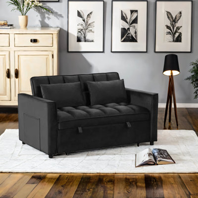 55.2'' Wide Modern Convertible Sleeper Sofa Bed With Reclining Backrest And 2 Pillows