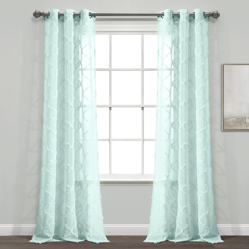Paire de rideaux transparents Avon Trellis, L 38 po x H 84 po, Turquoise