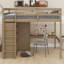 Lit mezzanine en bois avec garde-robe intégré, bureau, tablettes de rangement et tiroirs-1013714363