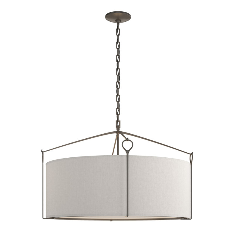 Bow 4 - Light Drum Chandelier, Dark Smoke, Flax, 19.4" H x 30" W x 30" D