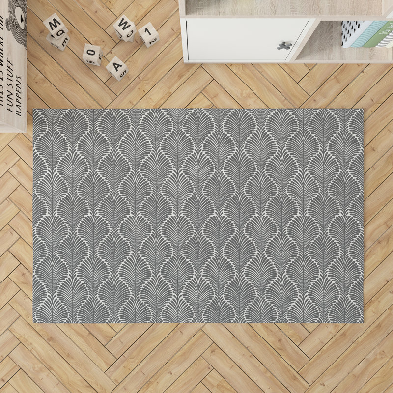Tapis de jeu pour enfants Elegant Palms, Ivoire/gris anthracite, Rectangulaire 2 pi x 3 pi