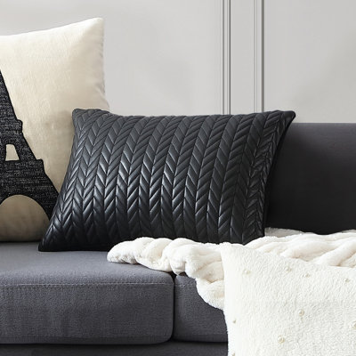 Quilted Faux Leather Reversible Throw Pillow