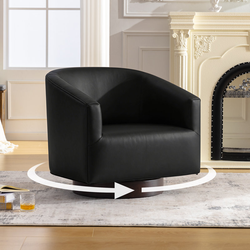 Fauteuil demi-tonneau pivotant de 27,6 po de largeur avec base en bois massif - 2 pièces, Black