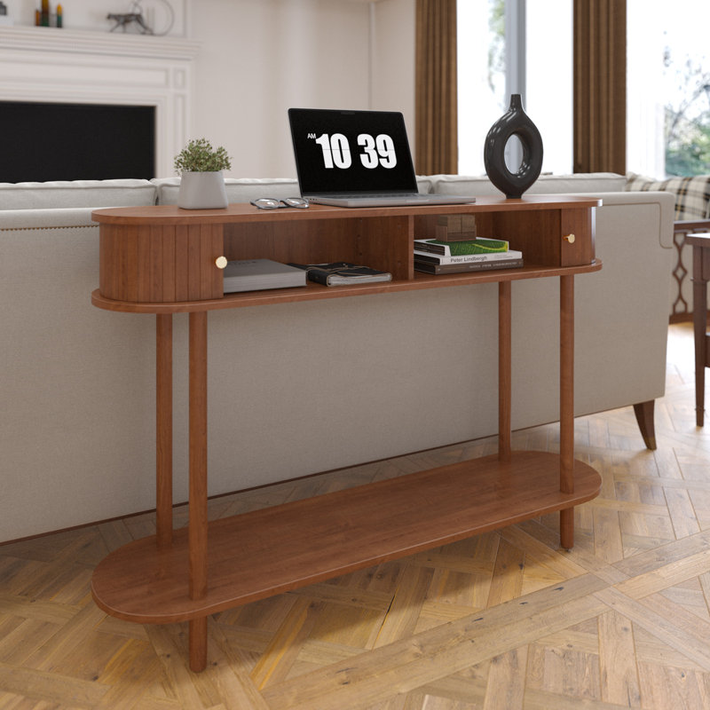 47" Console Table With Tambour Doors For Hallway, Living Room, Walnut, Brown
