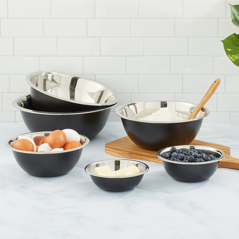 Brightware Stainless Steel Mixing Bowl  - Black - Set of 6, Black
