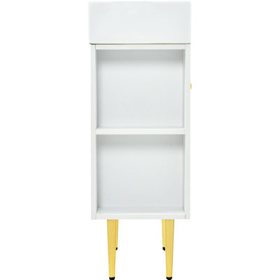 Meuble-lavabo blanc avec armoire de 21,6 po, décor doré, rangement généreux, armoire à fermeture en douceur de 21,6 po, porte abondante, installation facile