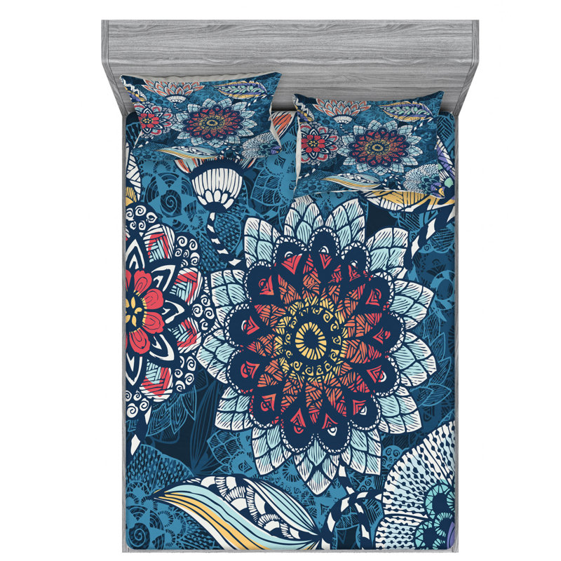 Microfiber Floral Sheet Set, Queen Sheet Set with Fitted Sheet
