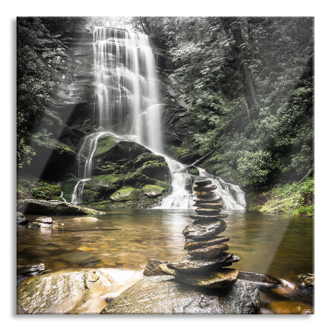 Glasbild Zen-Steine an einem Wasserfall