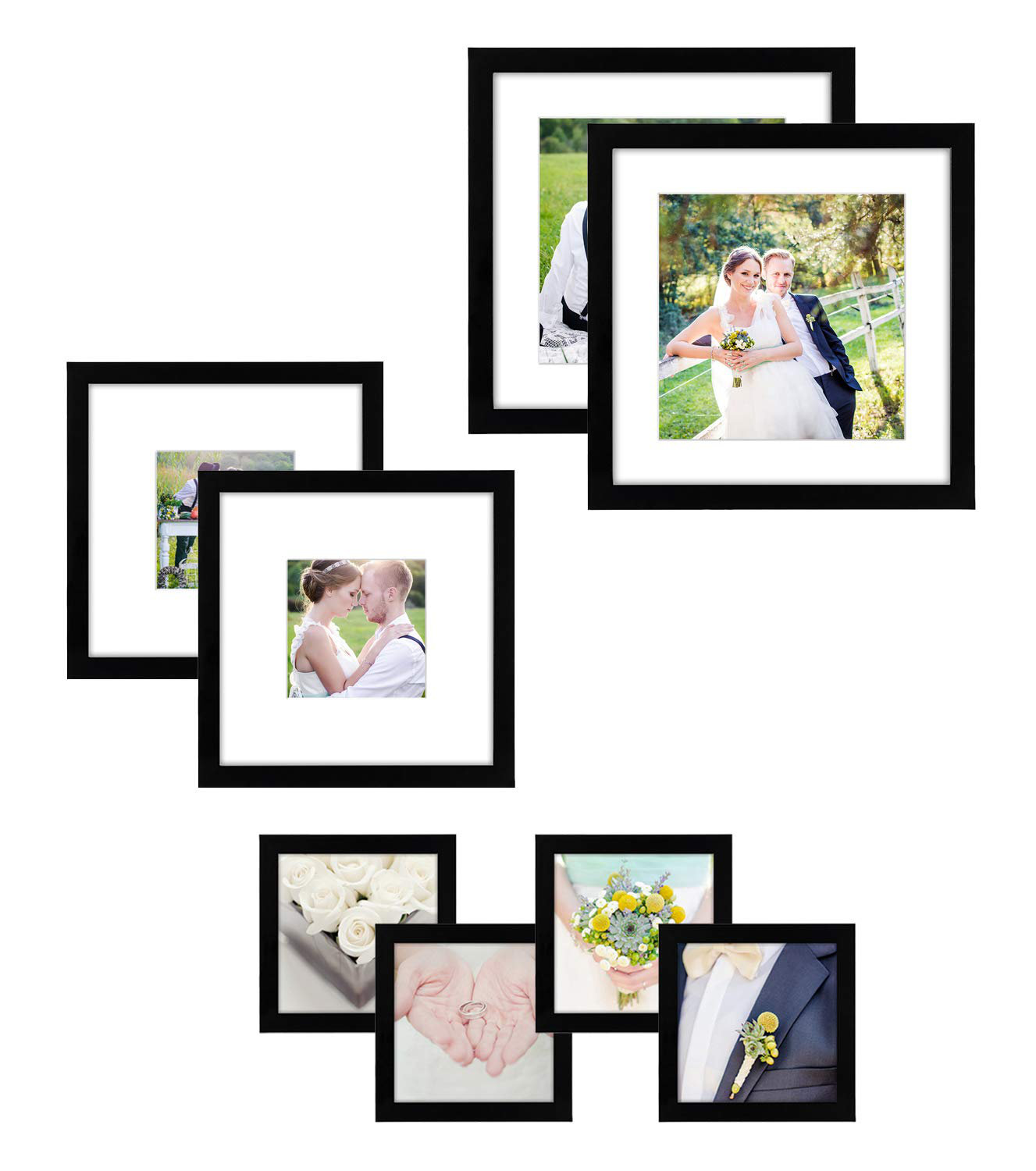 Bless international Picture Frame Set, 8 Pieces with Two 11x11, Two 8x8,  and Four 4x4, Black & Reviews
