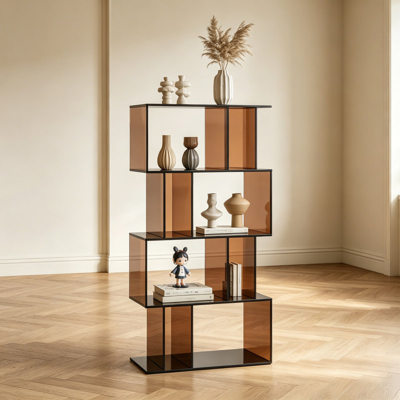 Minimalist multi-layer acrylic bookcase, 47.24" H x 19.69" W x 11.81" D