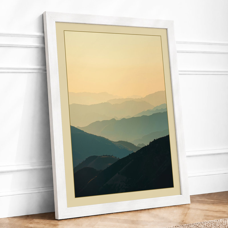 Mountains in Mist Minimalist - Framed Print, A1 - 84.1 x 59.4 cm, White