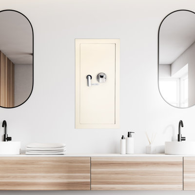 Coffre-fort mural beige biométrique de 0,82 pi³, sécurisé avec module d'empreintes digitales de 120 pi et quincaillerie de fixation beige, tablette amovible en acier pour un espace de rangement organisé