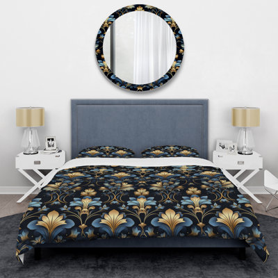 Gold And Blue Luxury Damask Pattern - Ikat Duvet Cover Set