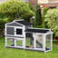 Cage à lapins de 62 po, chenil en bois gris avec structure, toit en asphalte, plateau amovible, portes verrouillables pour lapins, bois - spacieux 1 à 3, nettoyage sans effort, stable